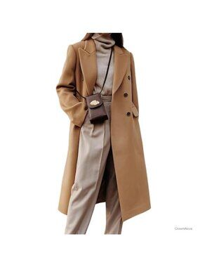 Womens Long Wool Blend Trench Coat Double Breasted Peacoat Winter Overcoat